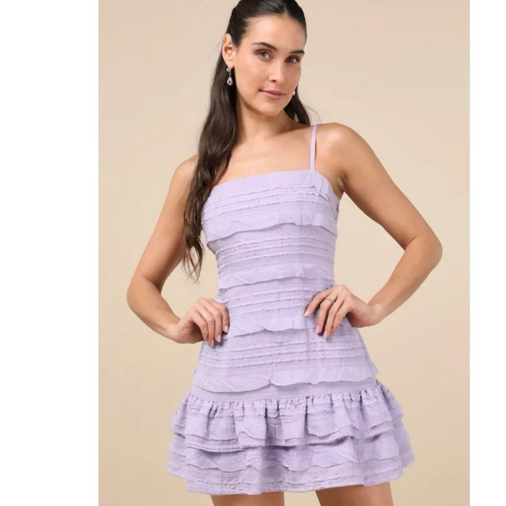 Lulus Emele Lavender Textured Tiered Mini Dress Size XS